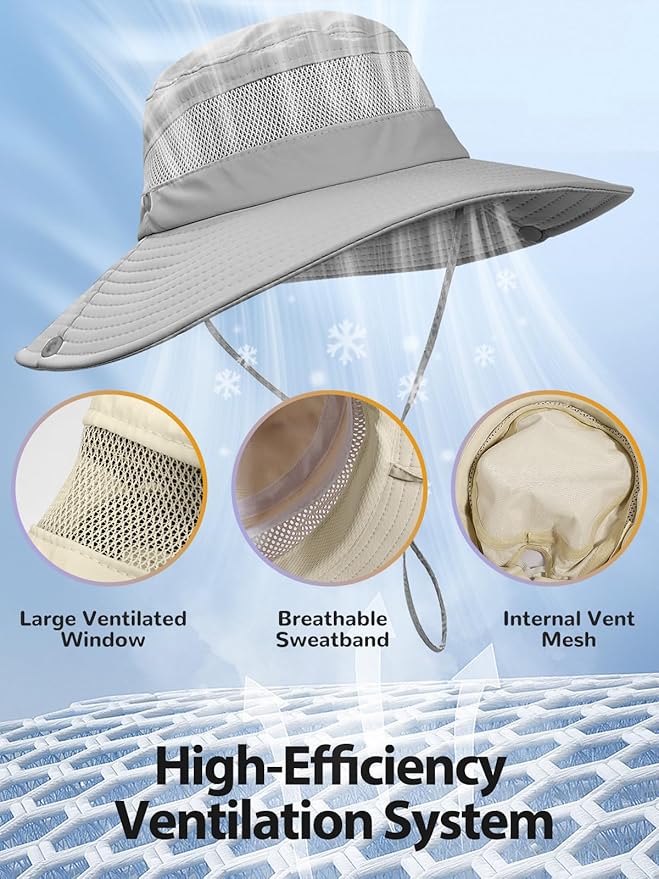 Sun Bucket Beach Hats for Women with Ponytail Hole,Sun Protection UV UPF50+ Waterproof Fishing Safari Hiking Hat