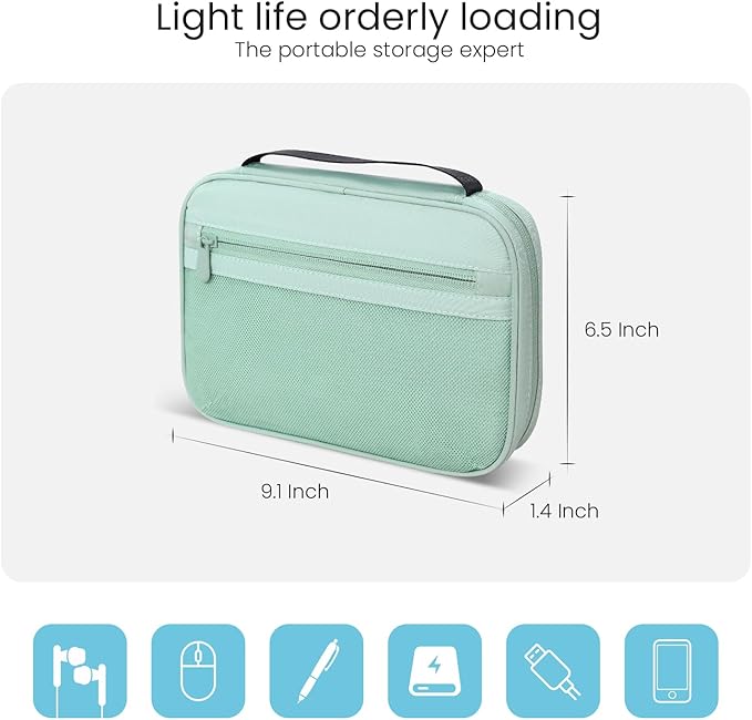 Electronics Organizer Bag, Portable Cable Organizer Case Travel Electronic Accessories Storage Case - Travel storage bag for Cables, Chargers, Phone, SD Cards - Green