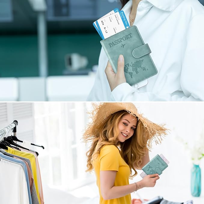 Eoehro Passport Holder for Travel Essentials, Passport Wallet Cover Case for Travel Must Haves Accessories,Passport Book Holders for Women and Men(light blue)