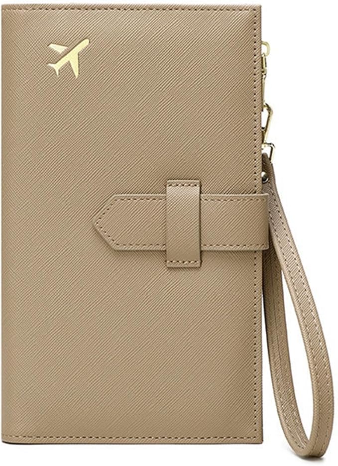 Waterproof Family Passport Organizer with RFID Blocking Genuine Leather Document Holder Card Slots Travel Wallet for Women Men Black (Beige)