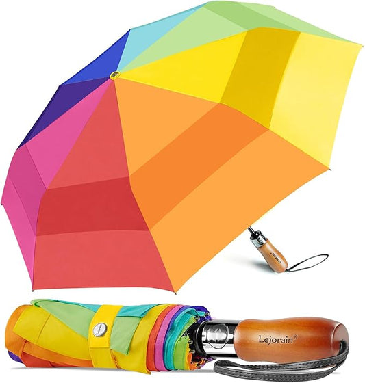 Lejorain Large Folding Golf Umbrella - Compact Mens Umbrellas Travel Rain and Windproof 54inch Collapsible Automatic Open Close Umbrella 210T Teflon Vented Double Canopy