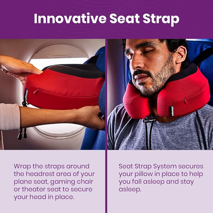 Cabeau Airplane Travel Pillow for Long Flights - Evolution S3 - Supportive Memory Foam with Seat Straps to Secure Your Head and Neck and Provides 360° Support (Jet Black)