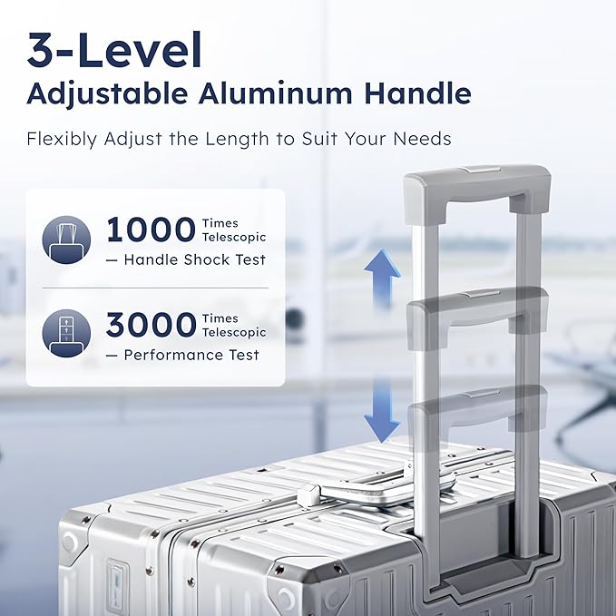 ALPHA CAMP 24 Inch Check-in Luggage, Dual Layer Aluminum Frame Luggage with TSA Spinner Wheels, 3-Layer PC Hard Shell Zipperless Lightweight Hardside Suitcase, Type-C USB Charging Port, Cup Holder