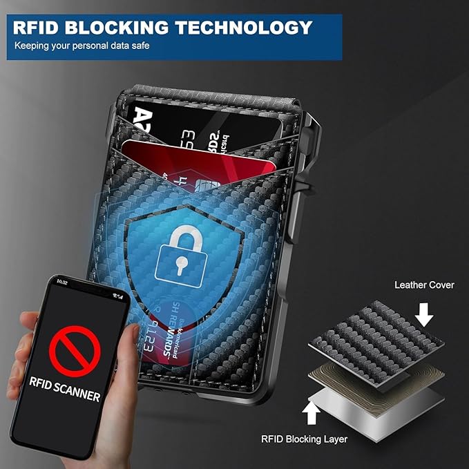 Wallet for Men, Mens Minimalist Wallet 9-13 Cards, Slim Compact Wallet with Money Clip & ID Window, RFID Blocking Smart Pop Up Card Wallet, Metal Aluminum Credit Card Holder Bifold Wallet