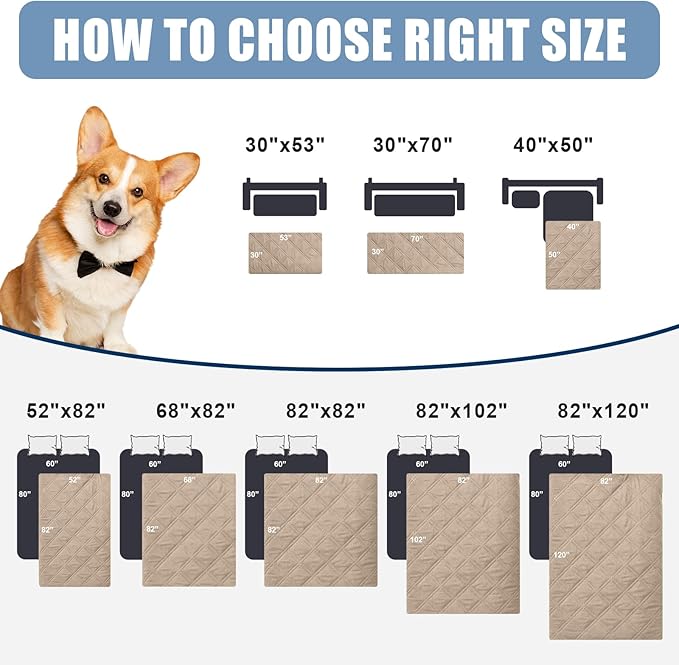 Smiry Waterproof Dog Bed Cover Pet Blanket, Soft Washable Dog Blanket for Furniture Bed Couch Sofa Reversible, Checkered (30"x53", Taupe/Beige)