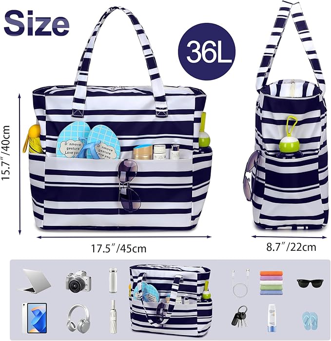 Bluboon Waterproof Beach Tote Pool Bags for Women Ladies Extra Large Carry On Bag With Wet Compartment for Weekender Travel