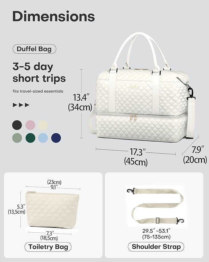 HOTOR Travel Duffel Bag - Weekender Bags for Women, Carry On Overnight Bag with Shoe Compartment, with Toiletry Bag for Travel Essentials and Travel Accessories, Beige, 13.4"×17.3"×7.9"