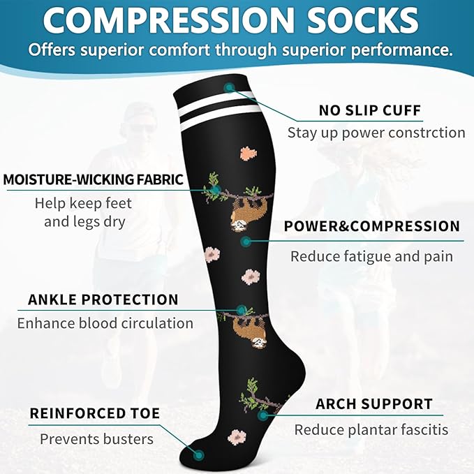 Bluemaple 6 Pack Copper Compression Socks for Women and Men Circulation-Best Support for Medical, Running,Nursing,Athletic
