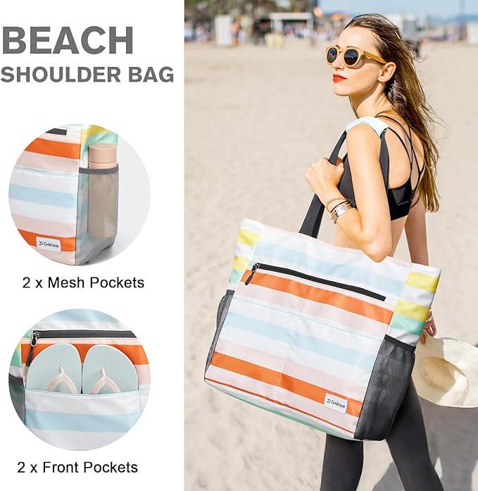 G4Free Beach Bag, Waterproof Sandproof Beach Tote Bag, Large Capacity Foldable for Women