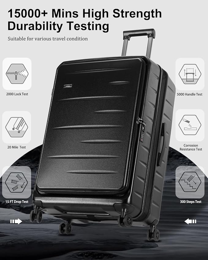 Luggage Sets 2 Pieces, 20 Inch Carry On Luggage and Expandable 28 Inch Checked Luggage with Spinner Wheels, Lightweight ABS+PC Hard Shell Suitcase with Front Opening, TSA Lock (Black, 20/28)