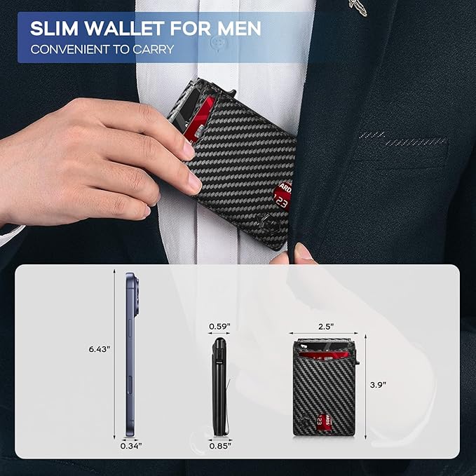 Zitahli Wallet for Men, Pop Up Metal Wallet with Money Clip & ID Window, RFID Blocking Credit Card Holder, Bifold Card Wallet Holds 8+ Cards Plus Cash Idea Gifts for Men