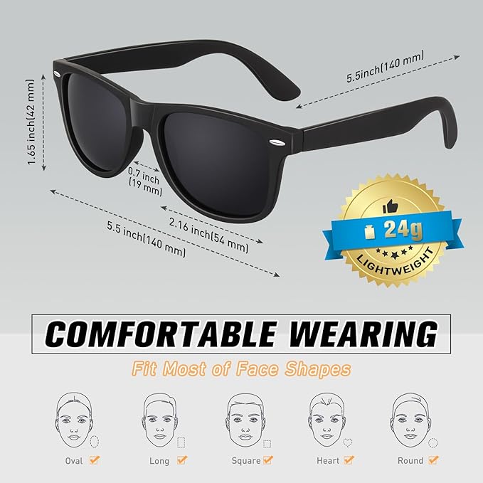 CGID Sunglasses Men Womens Polarized Lightweight Retro Black Shades UV400 Driving Fishing Golf