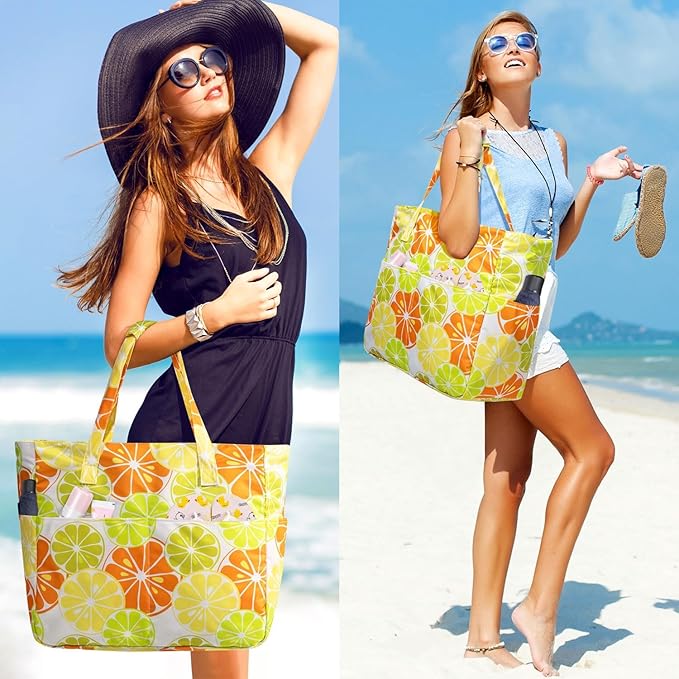 KABAQOO Extra Large Beach Bag Waterproof Sandproof Women Beach Tote with Zipper & Wet Compartment for Pool Gym Grocery Travel