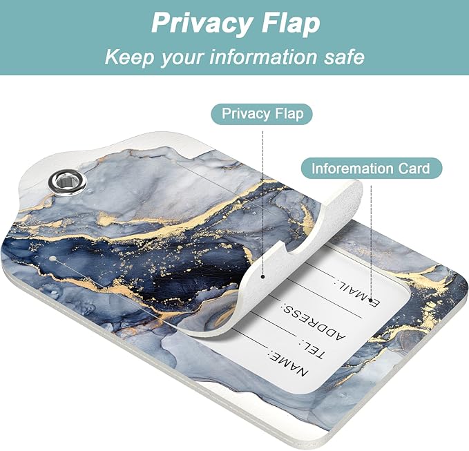 Rimilak 3 Pcs PU Leather Luggage Tags for Suitcase, Travel Cruise Luggage Tag with Privacy Flap, Name ID Label and Metal Loop for Women Men Baggage Handbag School Bag Backpack, Colorful Marble