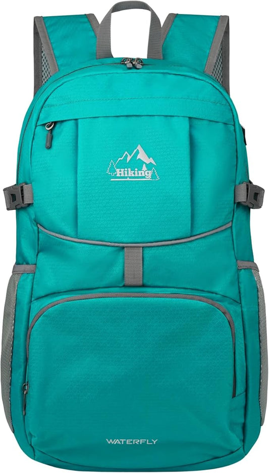 WATERFLY Hiking Packable Daypack Backpack: 35L Ultra Lightweight Day Pack for Woman Man - Large Compact Folding Back Pack for Outdoor Sport Cycling Camping Travel Trip - Turquoise