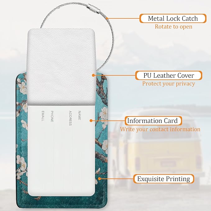 Blossoms Luggage Tags for Suitcase 3 Pack, Leather Bag Tags Identifiers with Privacy Name Address Labels and Durable Steel Loop for Men Women Backpack