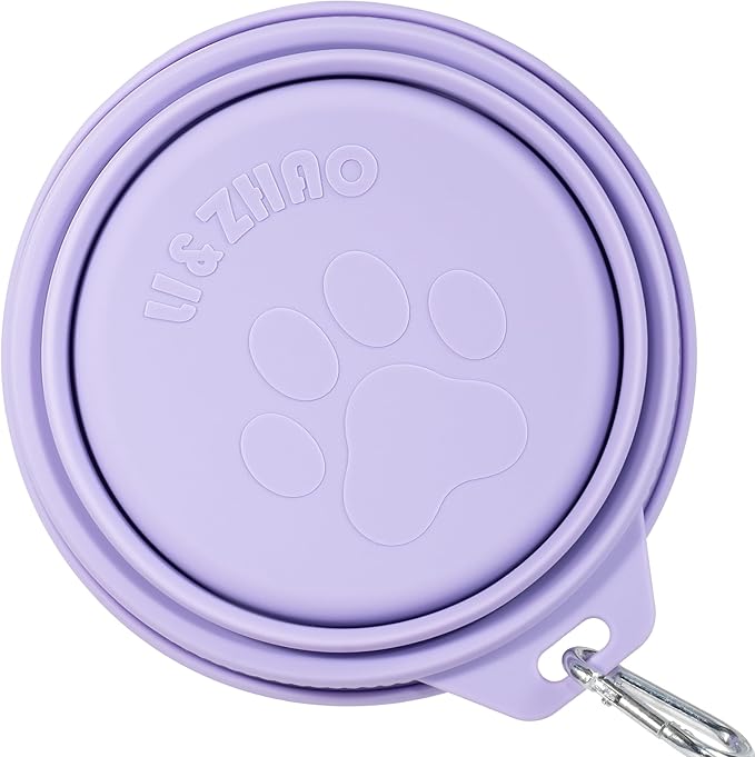 Li&Zhao Collapsible Dog Bowls - Silicone Travel Dog Bowl with Cover Lids Portable Expandable Pet Bowls Portable Water Bow for Cats Feeding Traveling Camping Hiking Walking(Purple)