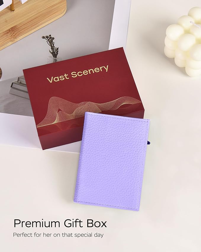 Vast Scenery Women's Small Wallet - 2026 Trendy Lavender Purple, RFID Blocking Smart Metal Pop Up Card Holder, Ultra Slim Fits Most Bags & Pockets, Holds 11+ Cards 10+ Bills, Gift for Her