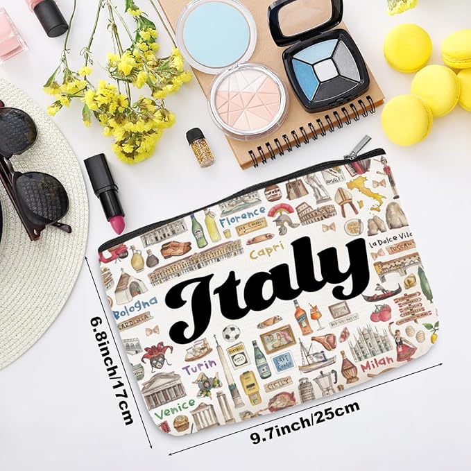 Italy Cosmetic Bag Makeup Bag Italian Gifts Italy Souvenirs Travel Merch Vacation Friendship Gifts for Women City Lovers Sister Traveler Best Friend Girls Trip Gifts Favors Christmas Birthday