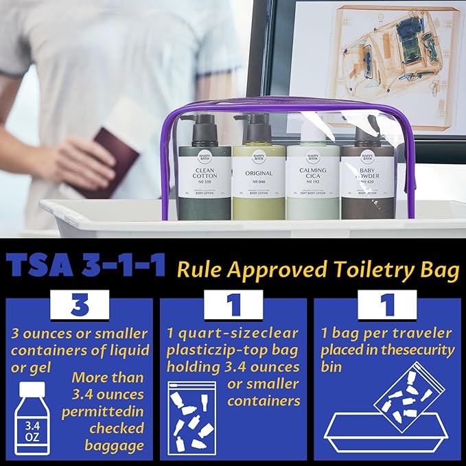 16 Pieces Clear Makeup Bag PVC Zippered Clear Toiletry Carry Pouch Portable Cosmetics Bag Waterproof Makeup Bag Vinyl Plastic Organizer Case for Travel Vacation Bathroom (Purple-M)