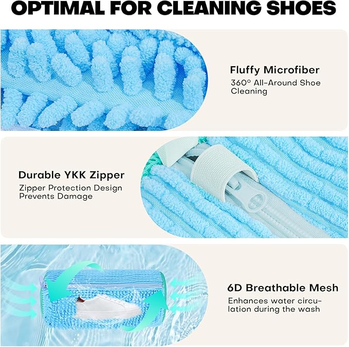 Shoe Washing Machine Bag: Laundry Shoe Bag for Washer and Dryer - 2pc Reusable Shoe Cleaning Bag for Sneaker Tennis Shoes Unstain Cleaner Kit (Blue 2pcs)