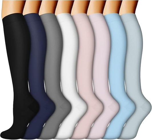 ACTINPUT 8 Pairs Compression Socks for Women & Men,Support Compression Stockings for Medical Running Athletic