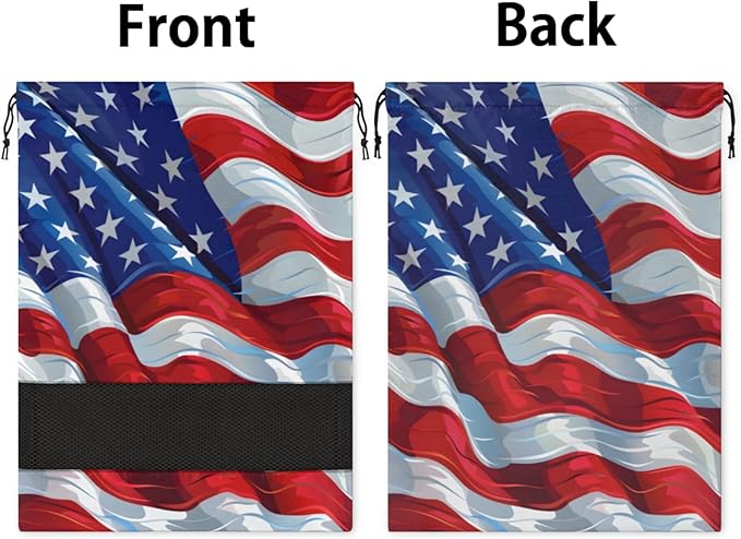 Flag US Travel Shoe Bag Waterproof Portable Shoe Bags for Storage with Drawstring,Breathable Mesh Washing Organizer for Laundry Sneakers Boots Dance Shoes
