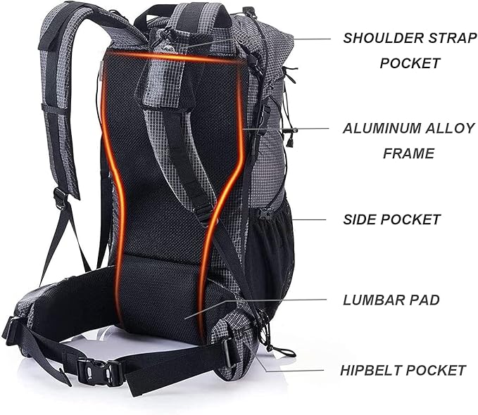 Naturehike Hiking Camping Backpack 45L/65L Lightweight Internal Frame with Rain Cover for Backpacking Outdoor Sports ((40+5) L Black, (40+5) L)