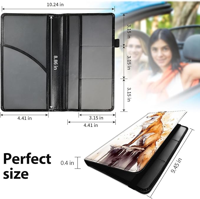 Car Registration and Insurance Holder, Leather Car Glove Box Organizer, Cool Car Accessories for ID, Driver's License Cards & Essential Document,business cards,Men&Women,Flowers/Skulls