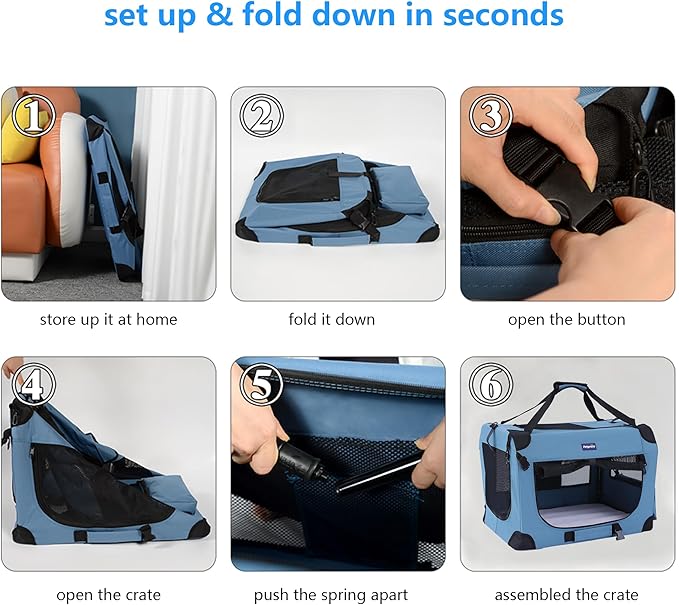 Petprsco Portable Collapsible Dog Crate, Travel Dog Crate 24x17x17 with Soft Warm Blanket and Foldable Bowl for Large Cats & Small Dogs Indoor and Outdoor