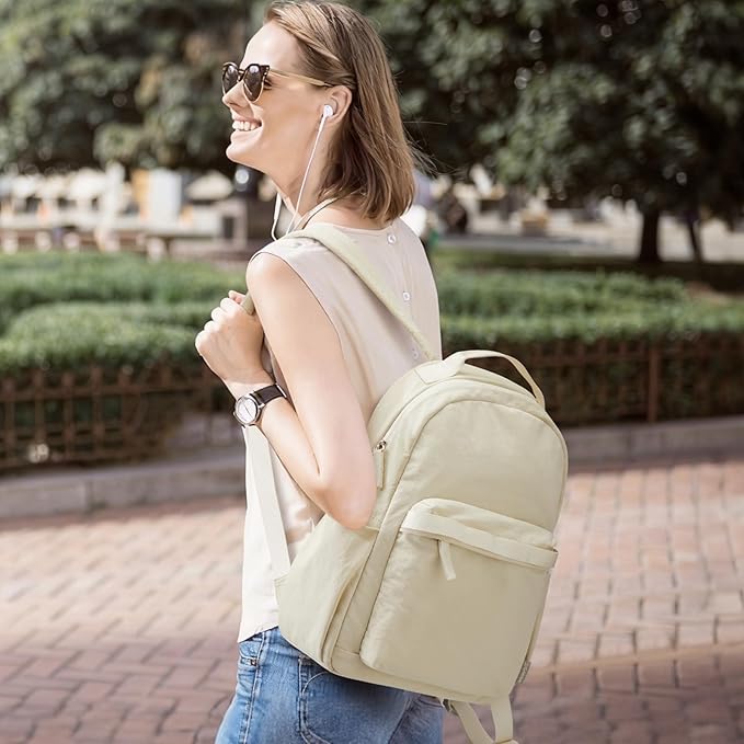 G4Free Small Nylon Backpack for Women Men, Lightweight Backpack Daypack for Travel Work Hiking, Beige