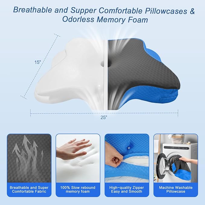Pain Relief Cervical Pillow for Neck Support, Adjustable Ergonomic Pillow Cozy Sleeping, Odorless Orthopedic Memory Foam Pillows, Contour Bed Pillow for Side Back Stomach Sleeper