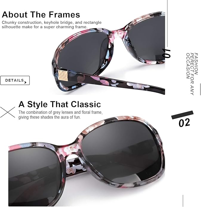 SIPHEW Polarized Sunglasses for Women | Vintage Square Sunglasses w UV400 Protection | Womens Wraparound Shade