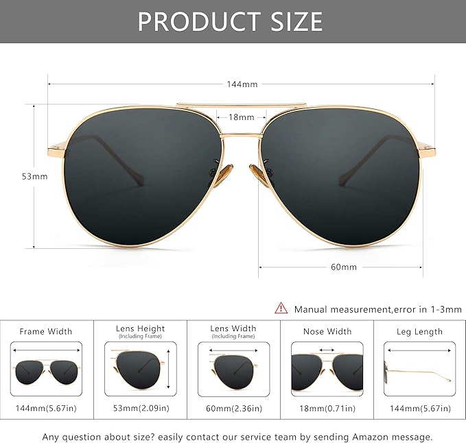 SUNGAIT Women's Lightweight Oversized Aviator Sunglasses - Classic Style Polarized Lens