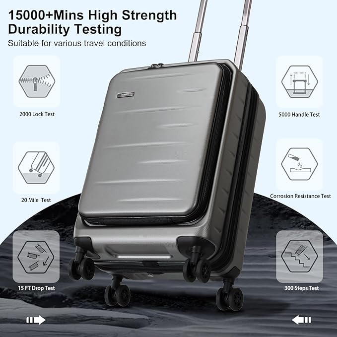Expandable Carry On Luggage Airline Approved, 20 Inch Lightweight ABS+PC Hard Shell Suitcases with Front Pocket, Spinner Wheels, TSA Lock (Dark Gray, 1PC)