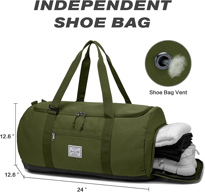 Lyweem Travel Duffel Bag for Men Duffle Bag Large Size for Women Weekender Overnight with Shoes Compartment Multifunctional Gym Bags 60L, Green