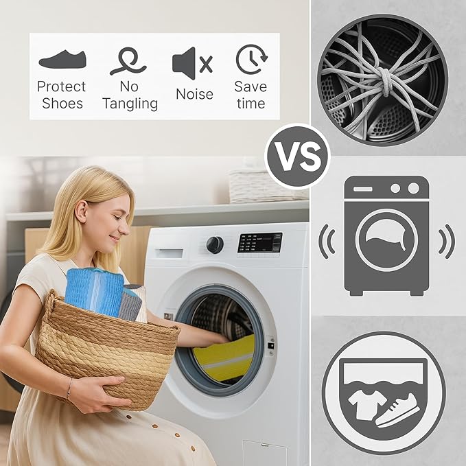 Shoe Washing Machine Bag, 4 Pcs Laundry Shoe Bags for Washer and Dryer with Chenille Liner, Large Reusable Mesh Bag for Sneakers, Gym, Tennis, Sports, Delicate, 2 Color Mix (Blue+Beige)