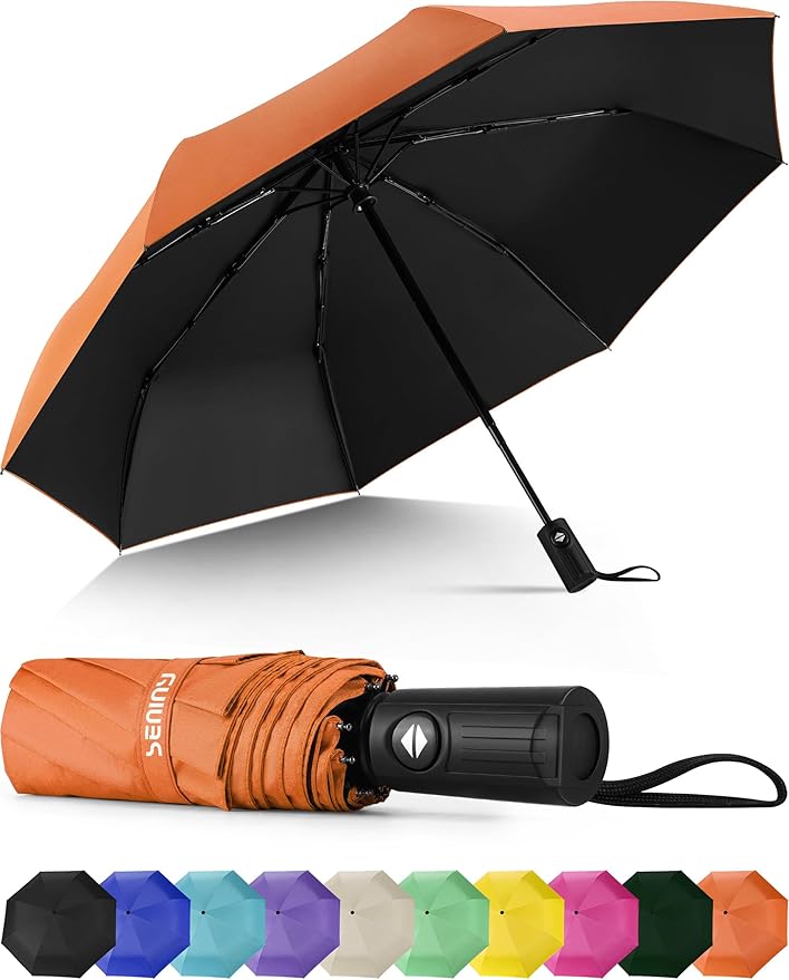 Seniny Windproof Travel Umbrella, Automatic Umbrellas for Rain, Portable & Compact Umbrellas for Backpack, Strong UV for Protection, Folding Small Sun Umbrella for Car, Walking