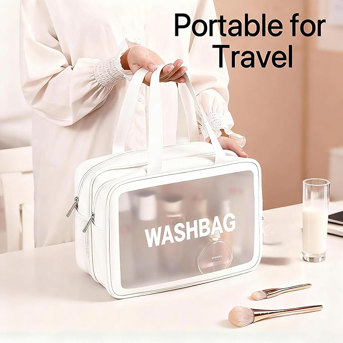 Travel Toiletry Bag for Women and Men, Matte Translucent Toiletry Waterproof Toiletry Bag, Makeup Cosmetic Organizer Bag for Travel Toiletries Accessories White