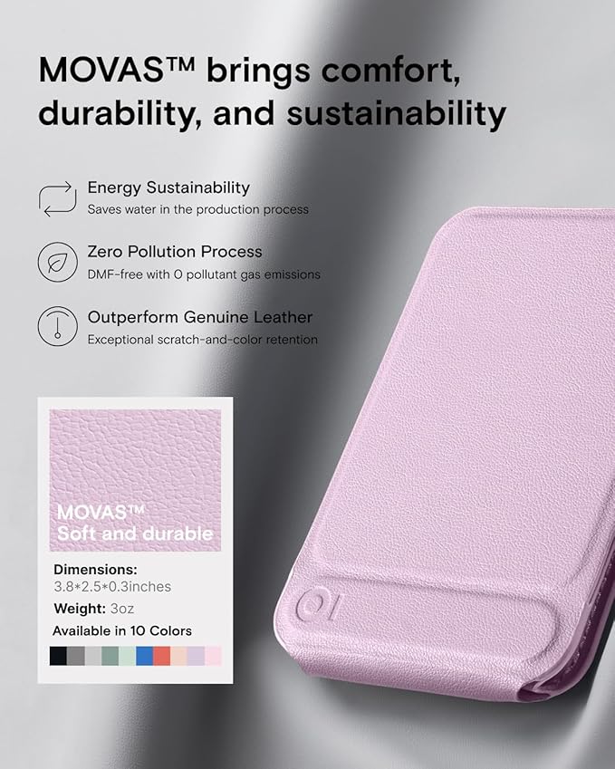 MOFT Phone Stand, Magnetic Phone Tripod Stand Stain-Resistant MOVAS Leather & Angle Adjustment & Strong Magnets Tripod for iPhone 17/16/15/14/13/12 (Included Metal Ring)-Blush