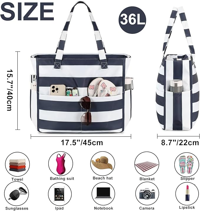 Bluboon Waterproof Beach Tote Pool Bags for Women Ladies Extra Large Carry On Bag With Wet Compartment for Weekender Travel