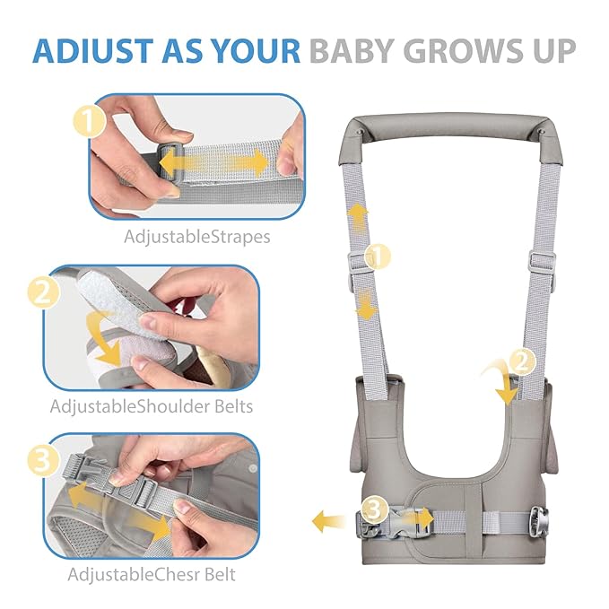Baby Walking Harness-Handheld Assistant Belt- Toddler Infant Walking Aid for Trainer & Support 7-24 Month Old (summer-Gray-1817)