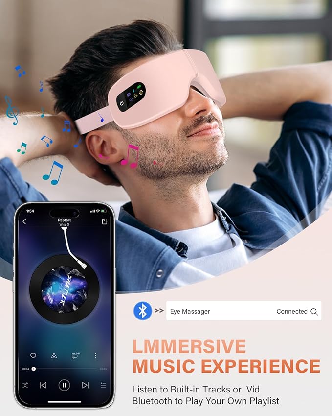Eye Massager with Heat, 7 Massage Modes, Eye Mask, Birthday Gifts for Women, Men, Friend, Mom and Dad, Sleep Mask for Relax, Migraine Relief, Reduce Strain, Improve Sleep, Pink