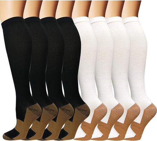 Graduated Copper Compression Socks for Men & Women Circulation 8 Pairs 15-20mmHg - Best for Running Athletic Cycling