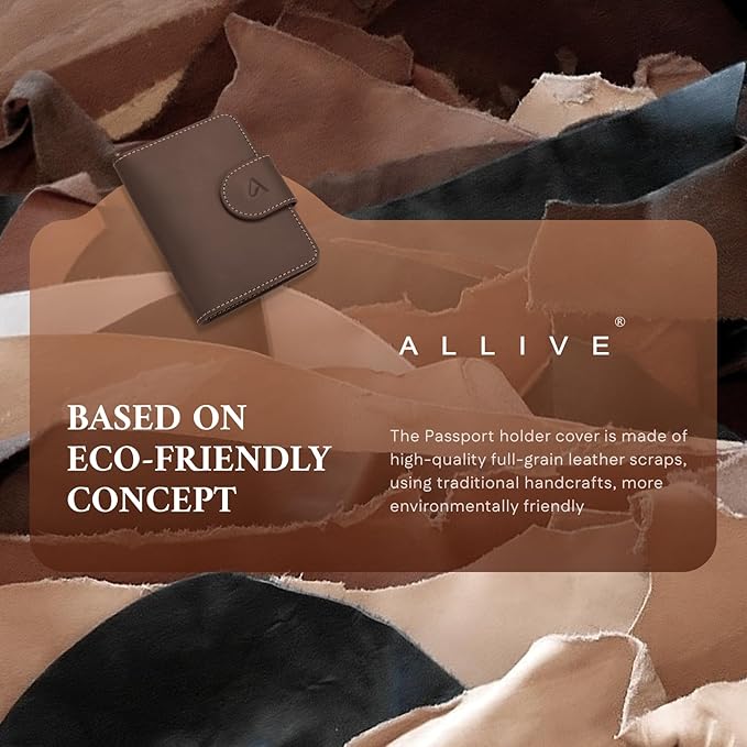 ALLIVE Passport Holder for Travel, Genuine Leather Passport Holder with AirTag Hidden, Rfid Passport Cover Travel Wallet for Airport Essentials, Travel Must Haves Gifts (Coffee Brown)