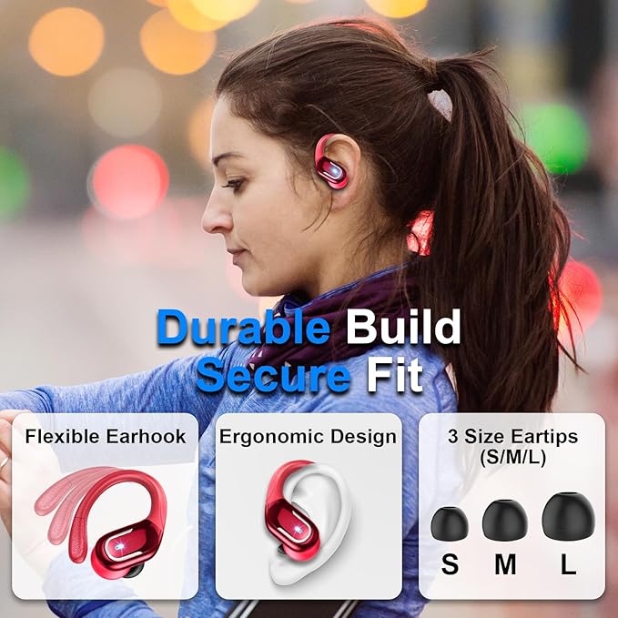 Wireless Earbuds Sport, Bluetooth 5.4 Headphones 2026 Bluetooth Earbuds with 75Hrs Stereo, 4 ENC Mic, Over-Ear Buds with Earhooks Noise Canceling Earphones , IP7 Waterproof Headset for Workout/Running