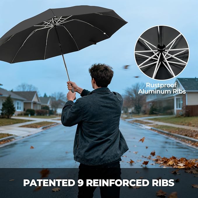 LLanxiry Compact Travel Umbrella, 44" Canopy, Automatic Open/Close Windproof Umbrella, 210T Pongee, 8-Rib Fiberglass, Travel Size Mini, Portable Rain/Sun Umbrellas UPF 50+ with Cover