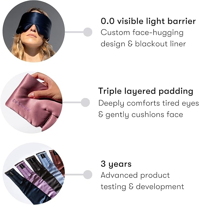 DROWSY Silk Sleep Mask - Face-Hugging, Padded Cocoon for Luxury Sleep in Total Darkness - 100% Pure Mulberry Silk (Sunset Pink)