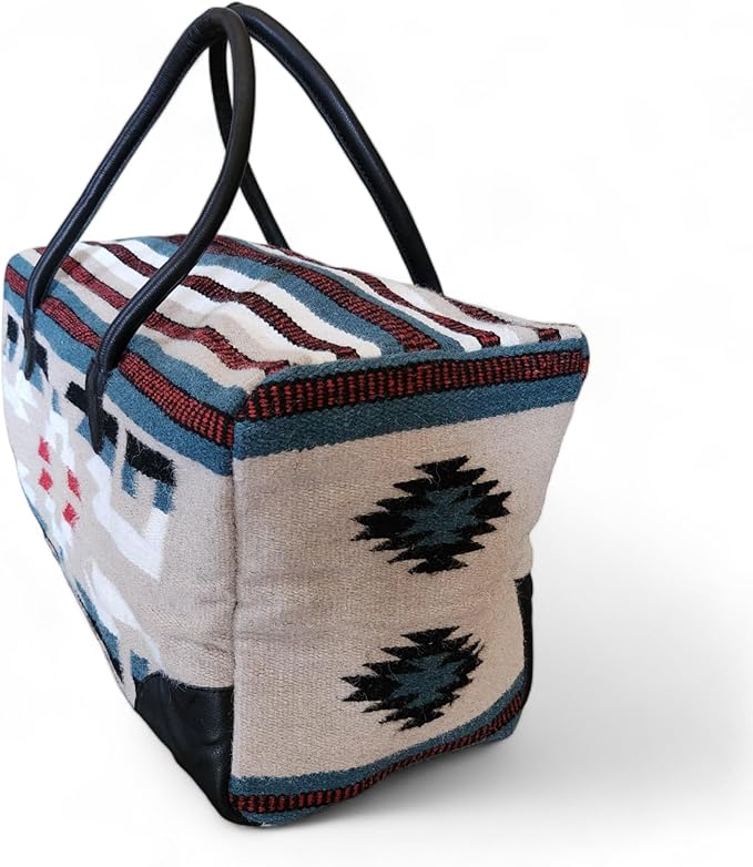 Aztec Large Weekender Southwestern Duffel Bag Saddle Blanket Bag 100% Leather Handles (Sahara)
