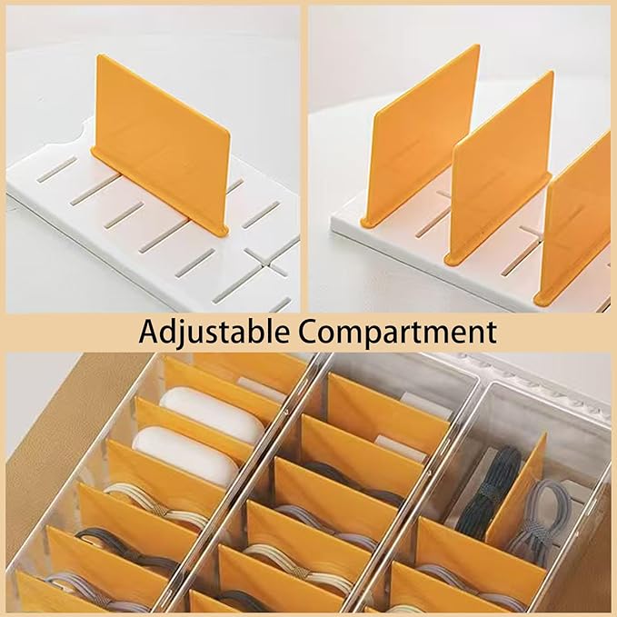 3 Pack Clear Cable Organizer Box with Lid, Plastic Charger Cable Cord Storage Organizer, Stackable Office Desk Organizers, Multifunctional Accessories Storage Box Fit in Home Drawer